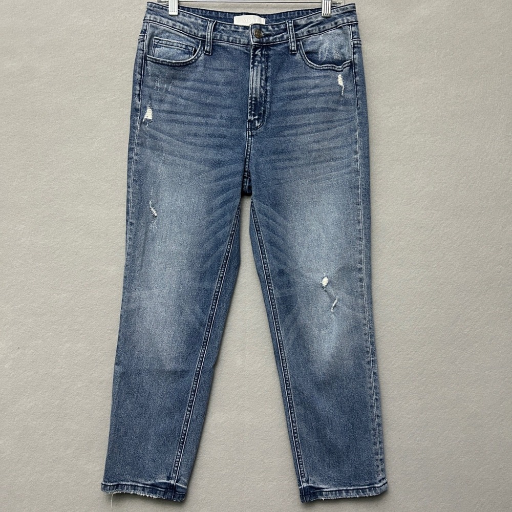 Vervet Womens 30 Straight Leg Jeans Blue Distressed High Rise VT863